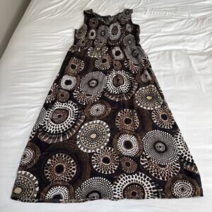 Notations Dress Womens L Midi Sleeveless Neutral Geometric Smocked Lightweight